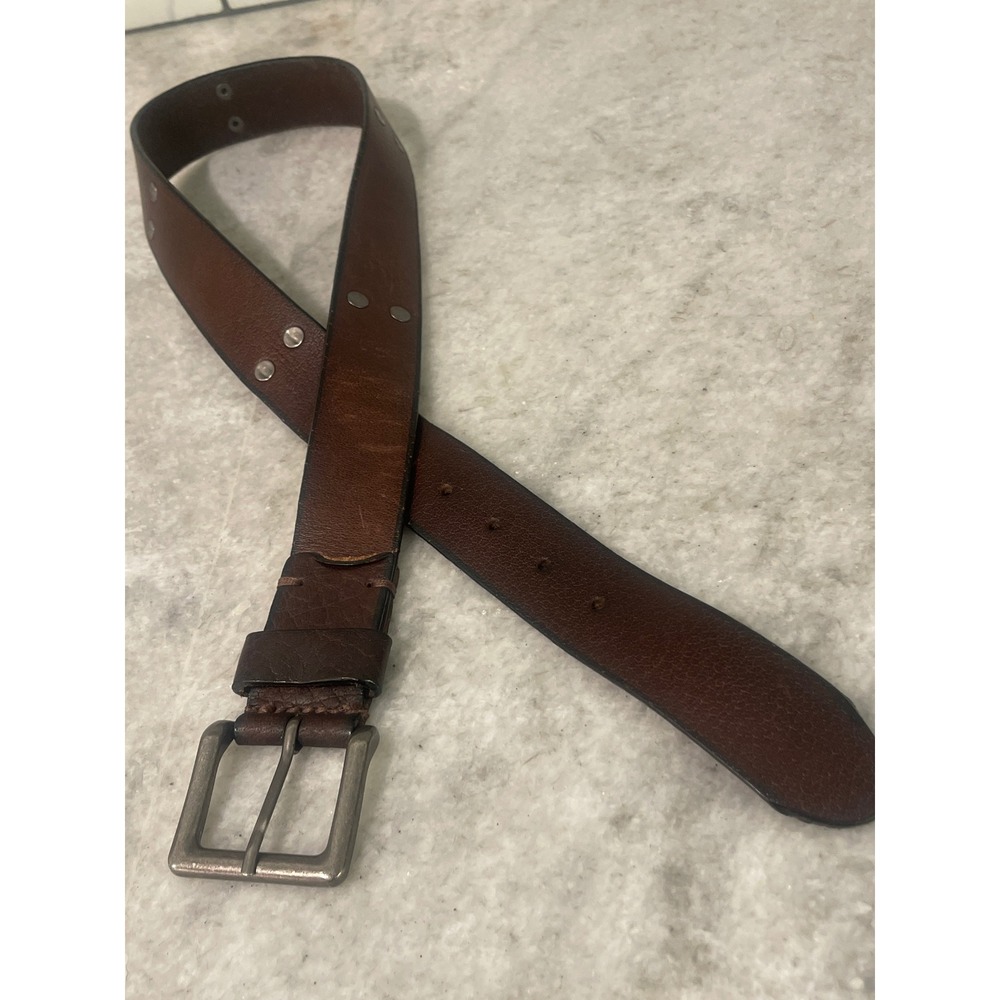 Aeropostale Belt Mens Small Brown Genuine Leather Riveted Casual Western